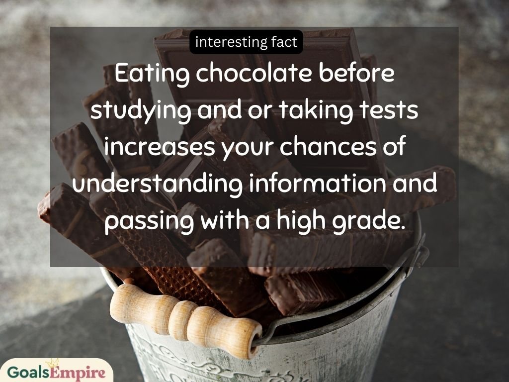 Interesting fact, Eating chocolate before studying and or taking tests increases your chances of understanding information and passing with a high grade.