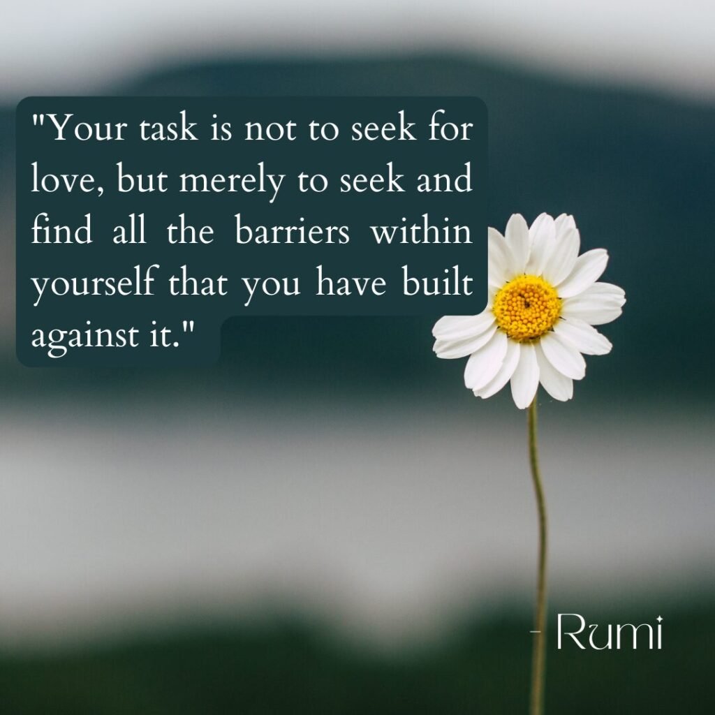 Your task is not to seek for love, but merely to seek and find all the barriers within yourself that you have built against it. 