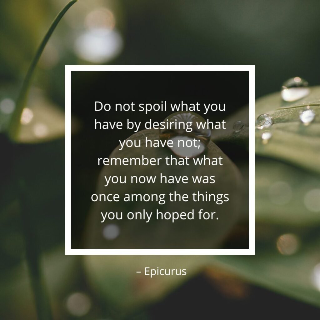 Do not spoil what you have by desiring what you have not; remember that what you now have was once among the things you only hoped for.” – Epicurus