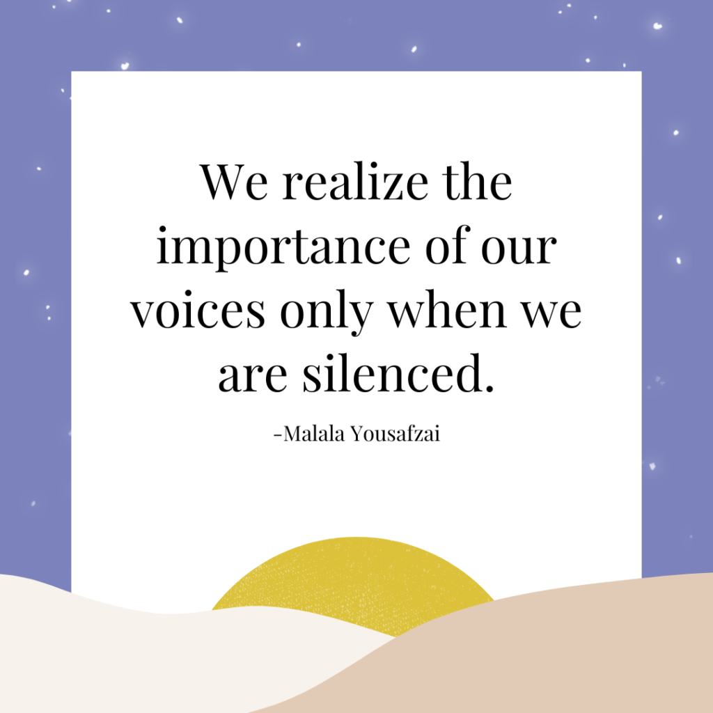 Best Independence Day Quotes, Captions, and Wishes to Share 7 “We realize the importance of our voices only when we are silenced.” -Malala Yousafzai